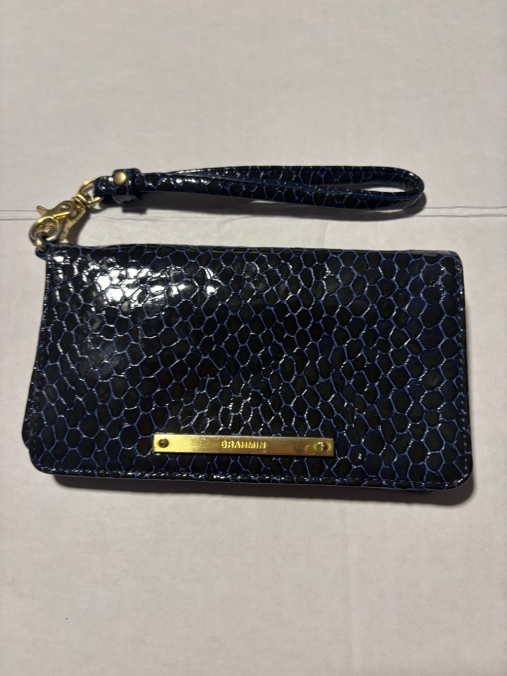 Brahmin Dark Blue  Snake Embossed Wristlet  Wallet